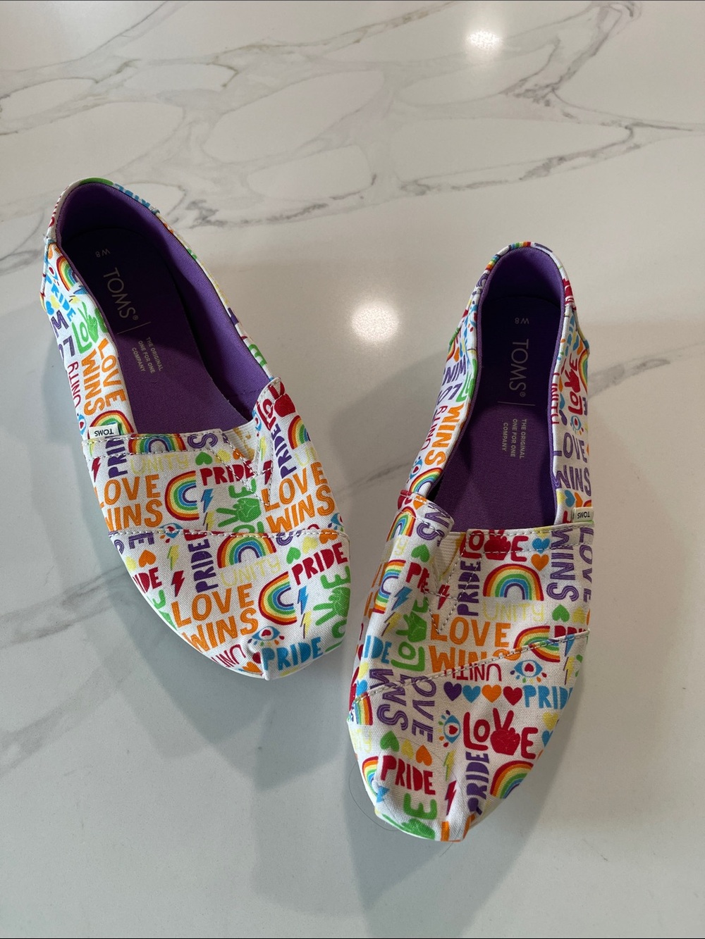 TOMS Rainbow Pride Canvas Slip-Ons - White with Multicolor Print